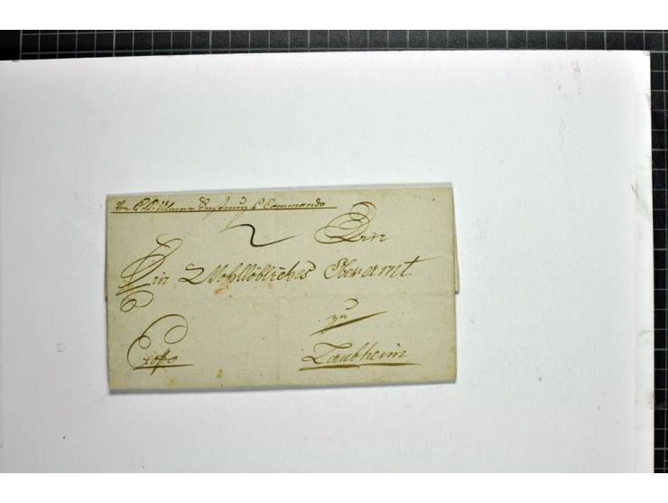  1815 (ca.), Briefhülle "Vom K.K. Ulmer Festungs-Commando" mit gut erhaltenem roten Lacksiegel nach Laubheim