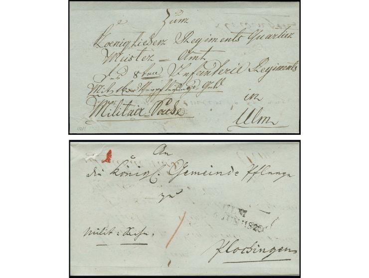  1820, Militärbrief vom Quartiermeisteramt des 8. Infanterie Regiments in Ulm nach Plochingen und mit Antwort neu adressiert 