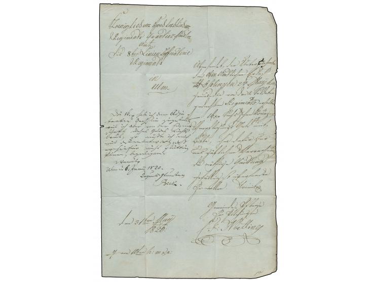  1820, Militärbrief vom Quartiermeisteramt des 8. Infanterie Regiments in Ulm nach Plochingen und mit Antwort neu adressiert 