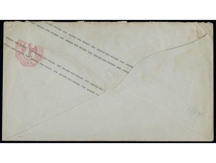 1866, Ganzsachenumschlag 3 Kr. mit EKr. "STUTTGART 9 AUG. 1866" an einen Fähnrich beim Ingenieur-Corps in der Pionier-Kasern