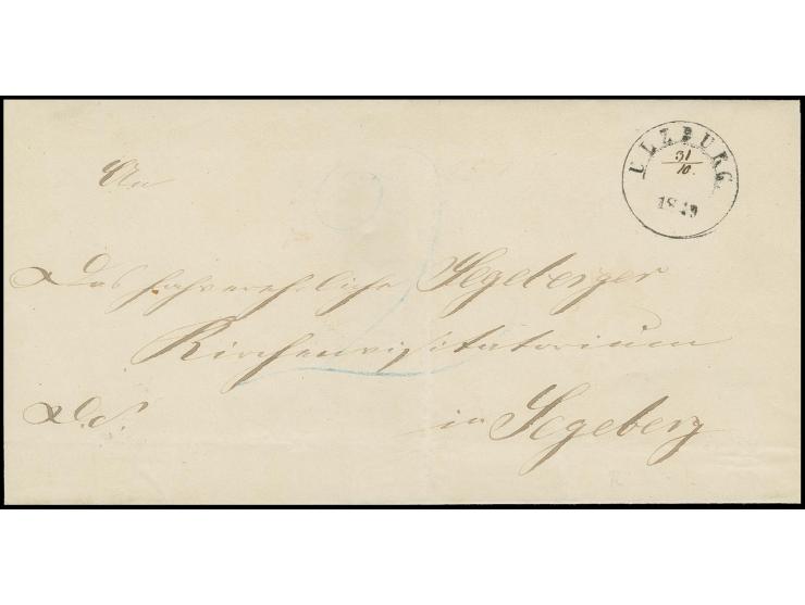 "ULZBURG 1849", 1 1/2 Kreis-Stempel mit handschriftlicher Monats- und Tagesangabe "31/10" auf Faltbriefhülle nach Segeberg, h