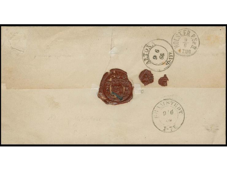 1865, 1 1/4 S. bräunlichlila mit Ekr. "KALTENKIRCHEN 8 6 66" auf Brief nach Kiel an die "Hohe Herzogliche Landesregierung zu 