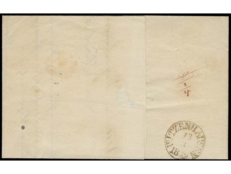 1852, ½ Sgr. auf olivgrau, farbfrisch und in gutem Taxis-Schnitt mit klarem Stempel "CASSEL 12 MAE 1852" auf Warenprobe im Na