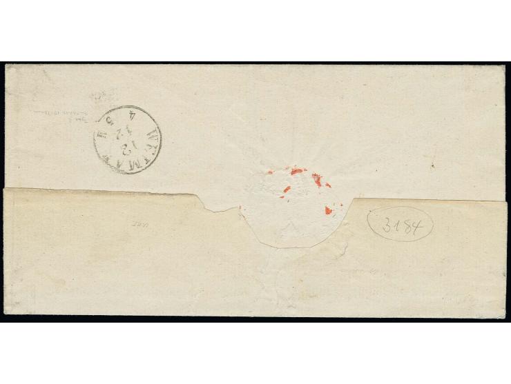 2 Sgr. auf graurot, voll- bis breitrandig mit ¼ Sgr. auf braunorange und waagerechtem Paar ½ Sgr. auf graugrün mit Nr. "231" 