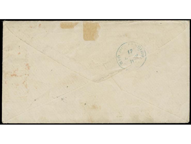1 Gr. karmin im waagerechten Paar und 5 Gr. ockerbraun (2) mit Hufeisenstempel "LÜBECK 22/10 68" (Spalink-Nr. 22-2) auf Brief