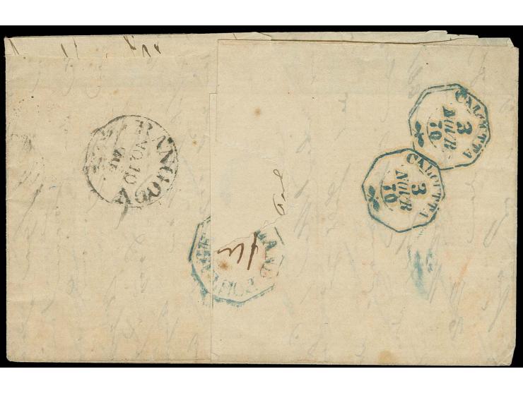 ¼ Gr. rotlila, waagerechtes Paar und Einzelmarke, ½ Gr. orange im waagerechten Paar und 5 Gr. ockerbraun mit T&T-EKr. "GERA 6