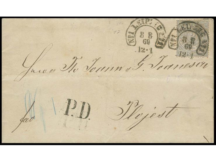 2 Gr. grauultramarin mit Hufeisenstempel "No.1 LEIPZIG No.1 8 8 69" (Spalink-Nr. 21-1) auf Faltbrief mit komplettem Inhalt na