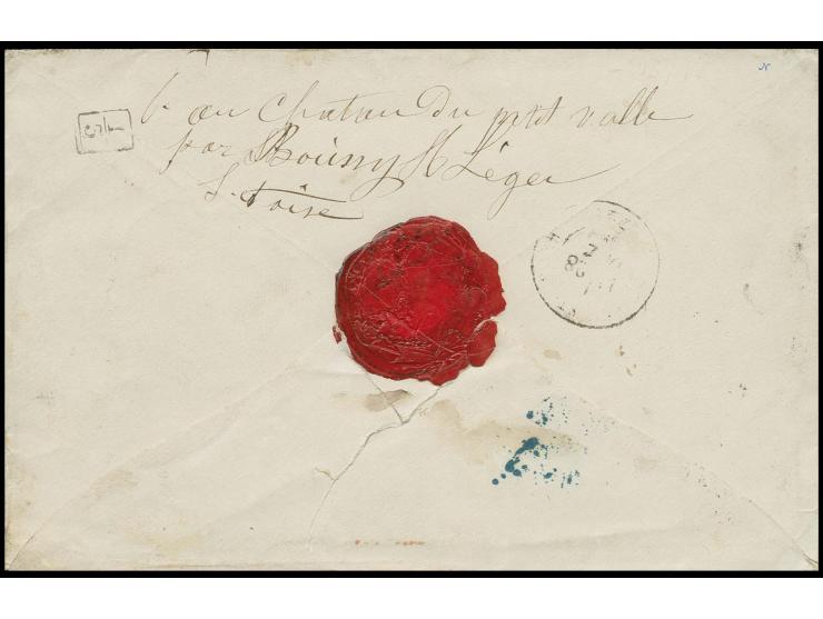2 Gr. grauultramarin, 2 waagerechte Paare und 2 Einzelwerte, 1 Gr. karmin und 1/2 Gr. orange mit DKr. "TRACHENBERG 25.10.69" 
