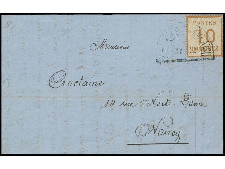 1870, Spitzen nach oben: 10 C. mit bayerischem Feldpoststempel "...RELAIS II" auf kpl. Faltbrief von Wissembourg 21.12.1870 n