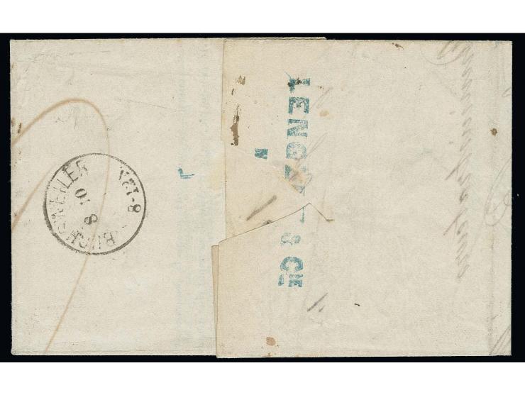 20 C. blau mit Bahnpost-L2 "AVRICOUR / STRASSBURG i. ELSASS" in Mischfrankatur mit Napoléon Lauré 1 C. und 4 C. sowie Ceres 2