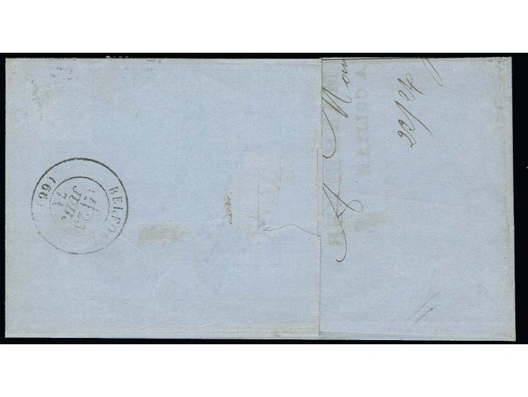  20 C. blau mit Ekr. "COLMAR 22 7 71" in Mischfrankatur mit Napoléon Lauré 20 C. auf kleinem Brief nach Belfort, die Frankrei