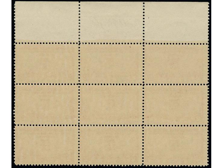 1928, Brother Wright 2 c. upper margin block of 9 with plate number and signature of "Orville Wright" above the plate number,