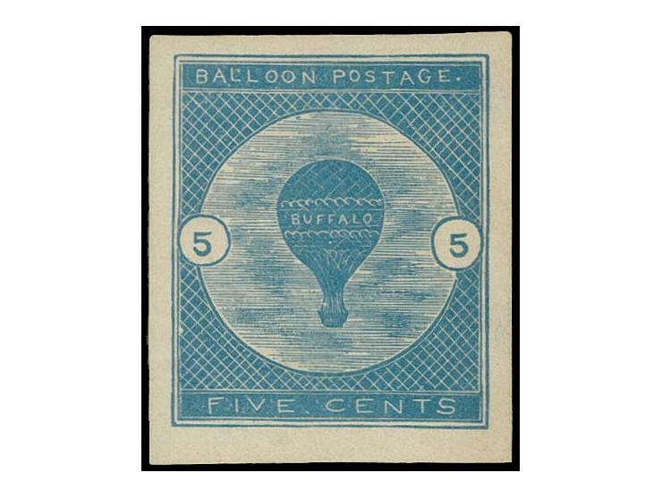 1877, Buffalo Balloon 5¢ deep blue, a magnificent mint example of this great air post rarity, in a condition which places it 