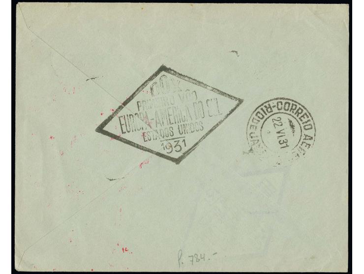 America Flight, Portugese post, cover from "LISBOA 29.JAN.31" addressed to new York, with on-board cancel and special red cac