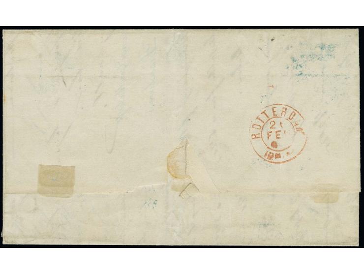 NIEDERLANDE: 1864/67, 4 Schilling grün, 2 Einzelwerte mit blauem DKr. "HAMBURG ST.P. 25/2 67" auf Faltbrief nach Rotterdam mi