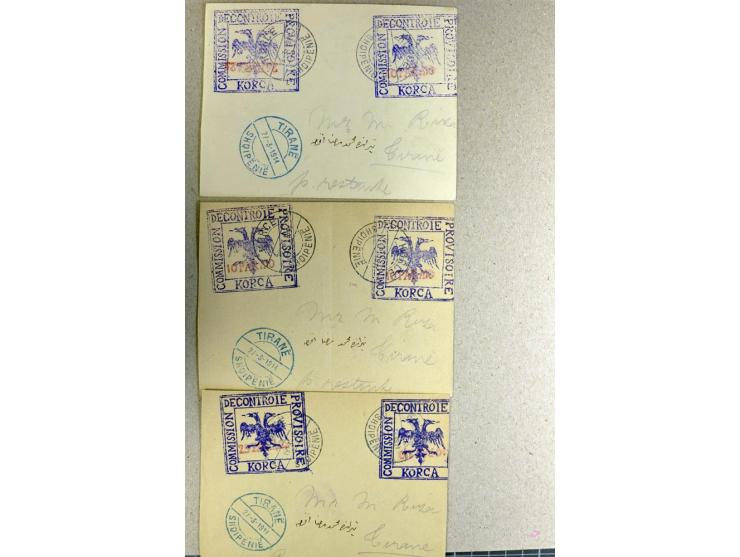 KORCA: 1914, Partie mit 16 Umschlägen mit je 2 Wertstempeln (in den Kombinationen 10 Para + 20 Para, 10 Para + 10 Para und 25