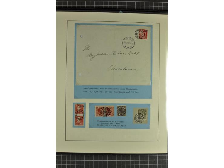 1875/1975, gestempelte Sammlung mit losen Marken, Briefstücken und Briefen, dabei Mi-Nr. 1 + DK 67 auf 4 Briefen, Halbierung 
