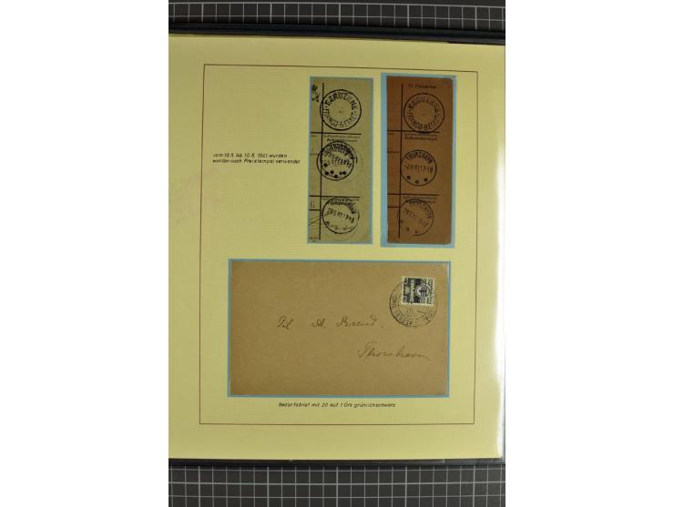 1875/1975, gestempelte Sammlung mit losen Marken, Briefstücken und Briefen, dabei Mi-Nr. 1 + DK 67 auf 4 Briefen, Halbierung 