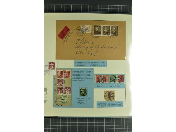 1875/1975, gestempelte Sammlung mit losen Marken, Briefstücken und Briefen, dabei Mi-Nr. 1 + DK 67 auf 4 Briefen, Halbierung 