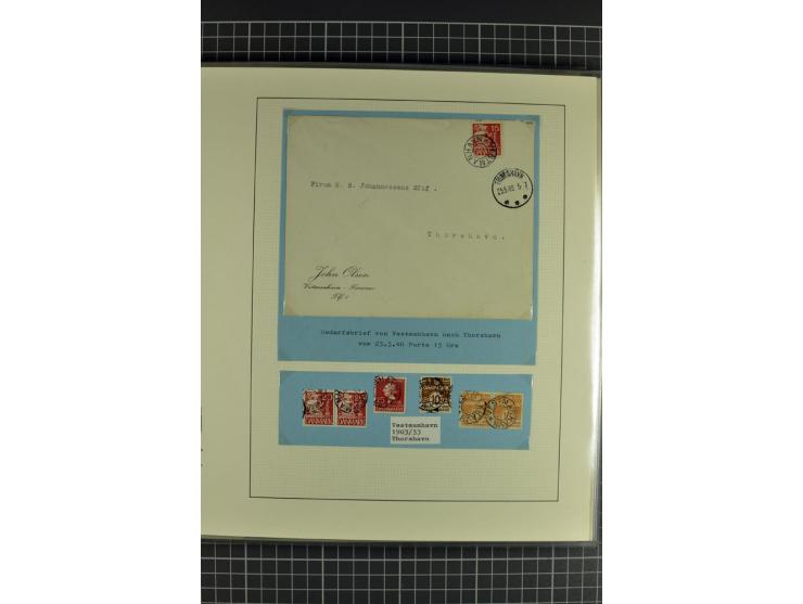 1875/1975, gestempelte Sammlung mit losen Marken, Briefstücken und Briefen, dabei Mi-Nr. 1 + DK 67 auf 4 Briefen, Halbierung 