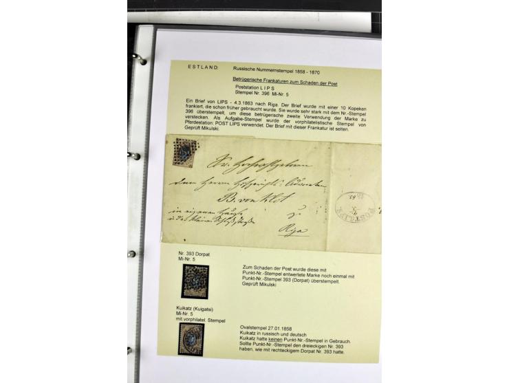1858/77, Spezialsammlung der Punktnummernstempel auf 72 Briefen und 115 Marken/Briefstücken mit Entwertungen des zaristischen