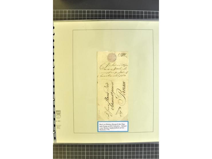 1669/1858, 177 Briefe und Postdokumente, dabei 6 Briefe aus der schwedischen Zeit, 58 Briefe der russischen Ostseeprovinzen E