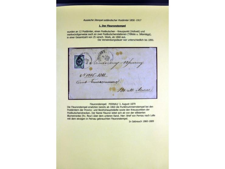 1858/1917, 60 Briefe, Karten und Ganzsachen mit kyrillischen Einkreisstempeln, Type 1-5 nach Hurt/Ojaste, auf beschrifteten A