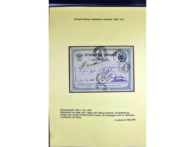 1858/1917, 60 Briefe, Karten und Ganzsachen mit kyrillischen Einkreisstempeln, Type 1-5 nach Hurt/Ojaste, auf beschrifteten A