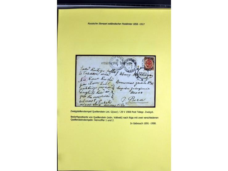 1858/1917, 60 Briefe, Karten und Ganzsachen mit kyrillischen Einkreisstempeln, Type 1-5 nach Hurt/Ojaste, auf beschrifteten A