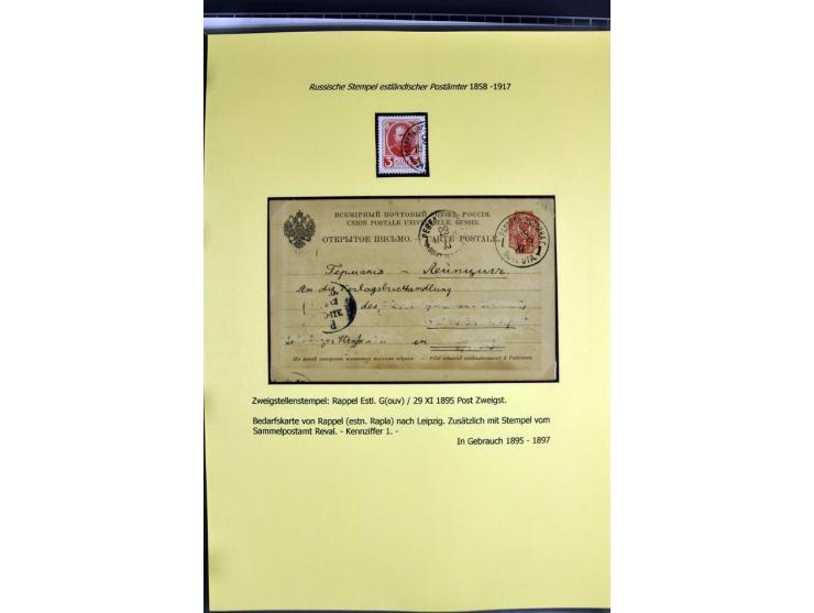 1858/1917, 60 Briefe, Karten und Ganzsachen mit kyrillischen Einkreisstempeln, Type 1-5 nach Hurt/Ojaste, auf beschrifteten A