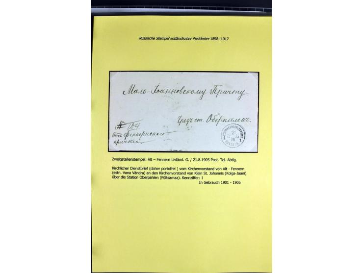 1858/1917, 60 Briefe, Karten und Ganzsachen mit kyrillischen Einkreisstempeln, Type 1-5 nach Hurt/Ojaste, auf beschrifteten A