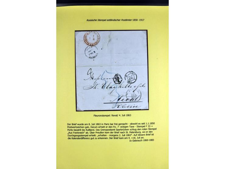 1858/1917, 60 Briefe, Karten und Ganzsachen mit kyrillischen Einkreisstempeln, Type 1-5 nach Hurt/Ojaste, auf beschrifteten A