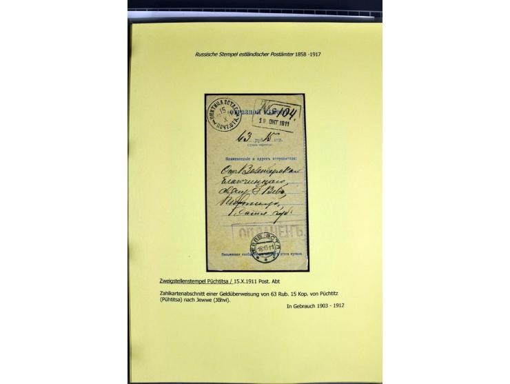 1858/1917, 60 Briefe, Karten und Ganzsachen mit kyrillischen Einkreisstempeln, Type 1-5 nach Hurt/Ojaste, auf beschrifteten A