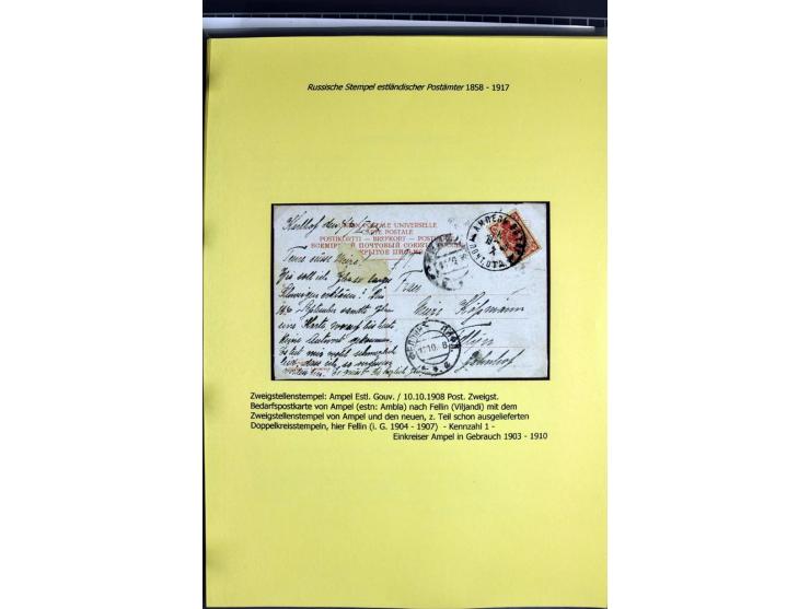 1858/1917, 60 Briefe, Karten und Ganzsachen mit kyrillischen Einkreisstempeln, Type 1-5 nach Hurt/Ojaste, auf beschrifteten A