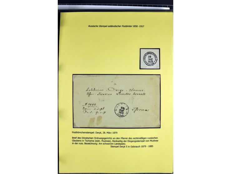 1858/1917, 60 Briefe, Karten und Ganzsachen mit kyrillischen Einkreisstempeln, Type 1-5 nach Hurt/Ojaste, auf beschrifteten A