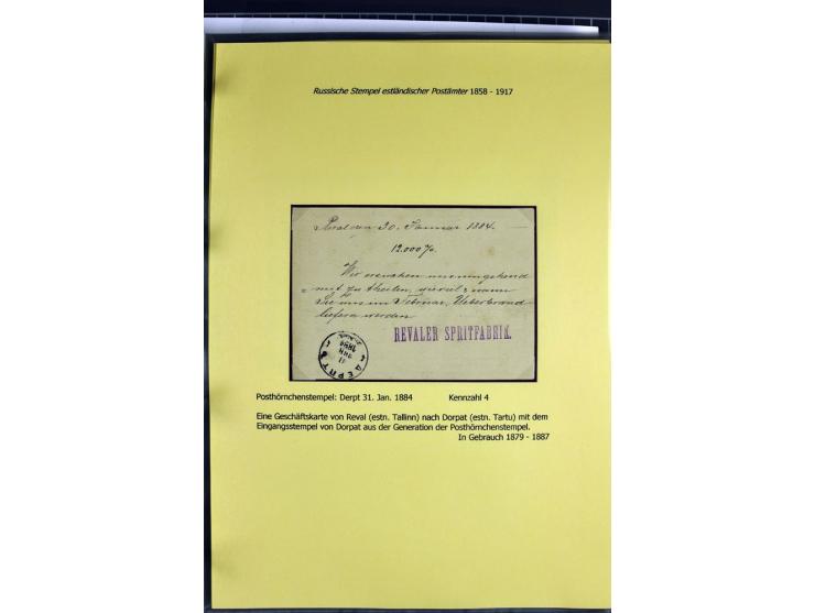1858/1917, 60 Briefe, Karten und Ganzsachen mit kyrillischen Einkreisstempeln, Type 1-5 nach Hurt/Ojaste, auf beschrifteten A