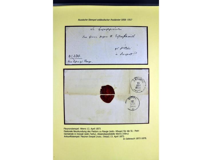 1858/1917, 60 Briefe, Karten und Ganzsachen mit kyrillischen Einkreisstempeln, Type 1-5 nach Hurt/Ojaste, auf beschrifteten A