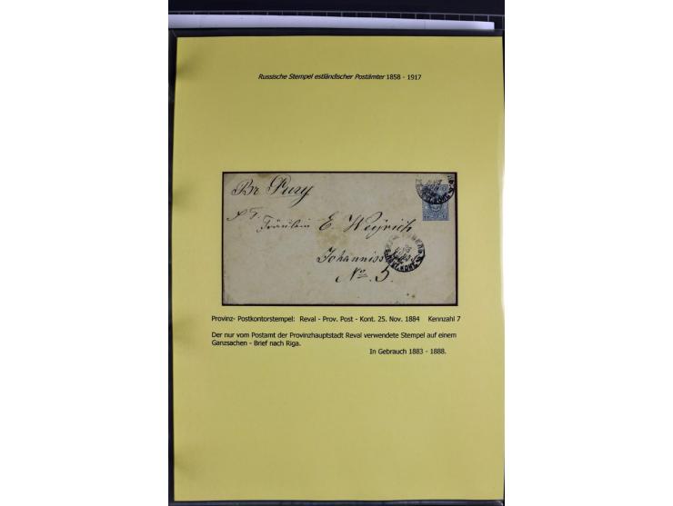 1858/1917, 60 Briefe, Karten und Ganzsachen mit kyrillischen Einkreisstempeln, Type 1-5 nach Hurt/Ojaste, auf beschrifteten A