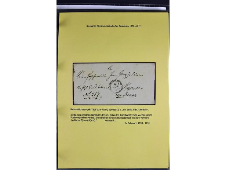 1858/1917, 60 Briefe, Karten und Ganzsachen mit kyrillischen Einkreisstempeln, Type 1-5 nach Hurt/Ojaste, auf beschrifteten A