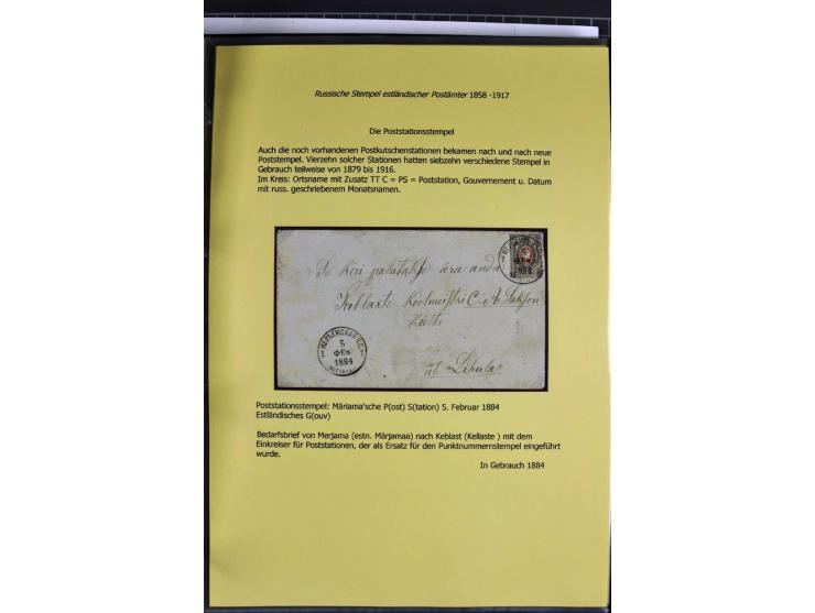 1858/1917, 60 Briefe, Karten und Ganzsachen mit kyrillischen Einkreisstempeln, Type 1-5 nach Hurt/Ojaste, auf beschrifteten A