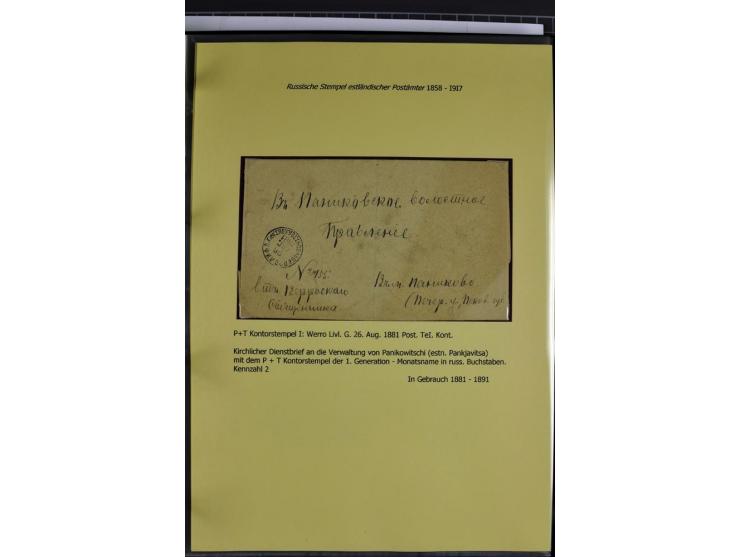 1858/1917, 60 Briefe, Karten und Ganzsachen mit kyrillischen Einkreisstempeln, Type 1-5 nach Hurt/Ojaste, auf beschrifteten A