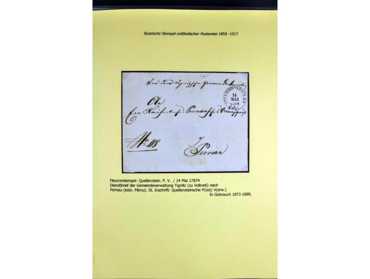 1858/1917, 60 Briefe, Karten und Ganzsachen mit kyrillischen Einkreisstempeln, Type 1-5 nach Hurt/Ojaste, auf beschrifteten A