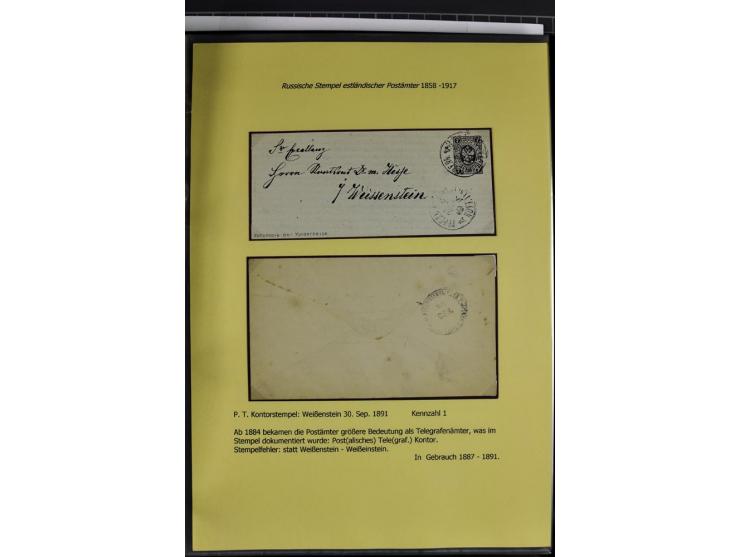 1858/1917, 60 Briefe, Karten und Ganzsachen mit kyrillischen Einkreisstempeln, Type 1-5 nach Hurt/Ojaste, auf beschrifteten A
