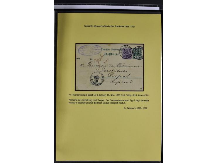 1858/1917, 60 Briefe, Karten und Ganzsachen mit kyrillischen Einkreisstempeln, Type 1-5 nach Hurt/Ojaste, auf beschrifteten A