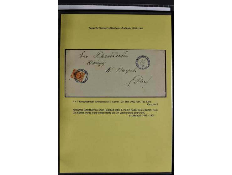 1858/1917, 60 Briefe, Karten und Ganzsachen mit kyrillischen Einkreisstempeln, Type 1-5 nach Hurt/Ojaste, auf beschrifteten A