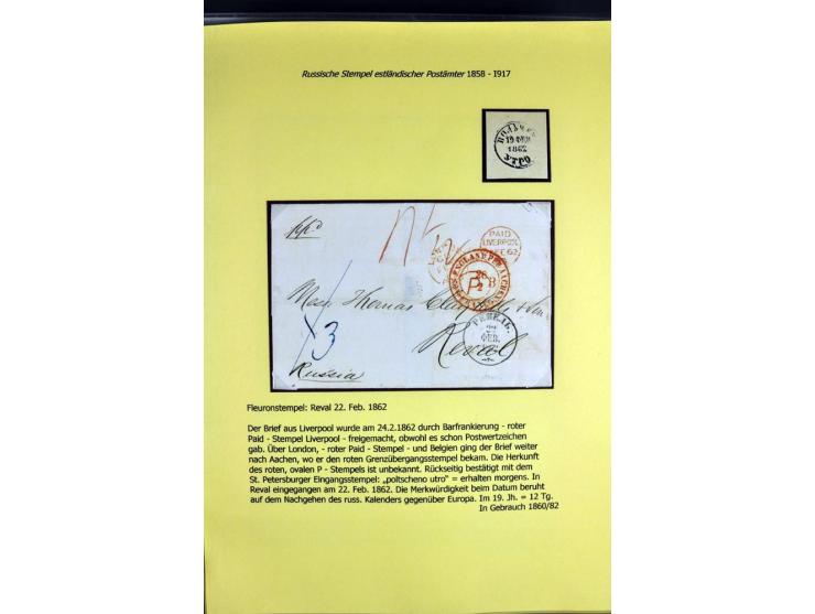 1858/1917, 60 Briefe, Karten und Ganzsachen mit kyrillischen Einkreisstempeln, Type 1-5 nach Hurt/Ojaste, auf beschrifteten A