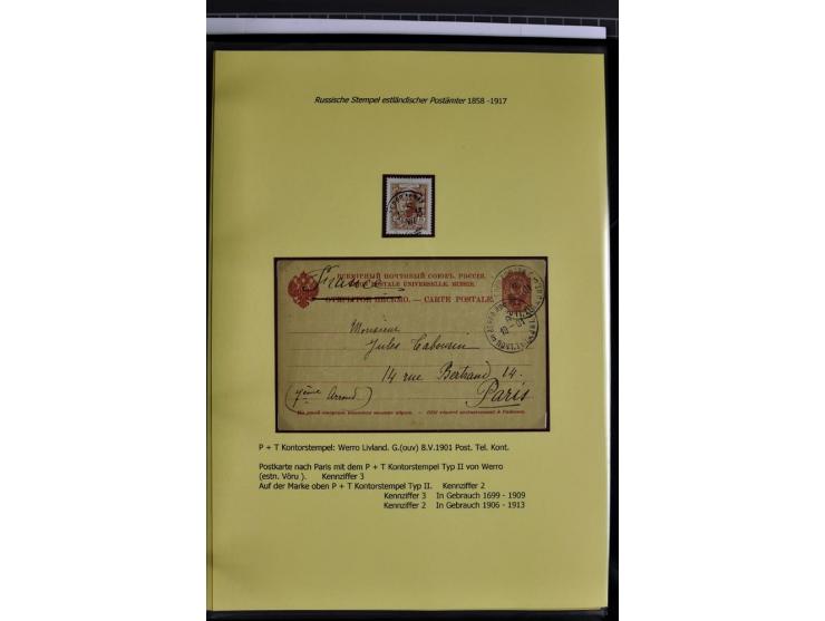 1858/1917, 60 Briefe, Karten und Ganzsachen mit kyrillischen Einkreisstempeln, Type 1-5 nach Hurt/Ojaste, auf beschrifteten A
