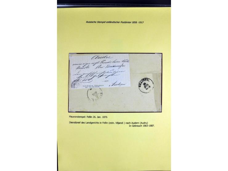 1858/1917, 60 Briefe, Karten und Ganzsachen mit kyrillischen Einkreisstempeln, Type 1-5 nach Hurt/Ojaste, auf beschrifteten A