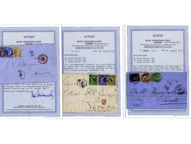 1862/89, Partie mit 17 gestempelten Marken und 2 Ganzsachenkarten sowie 5 frankierten Briefen und 1 Briefteil, dabei 3 Buntfr