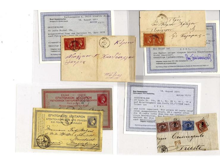 1862/89, Partie mit 17 gestempelten Marken und 2 Ganzsachenkarten sowie 5 frankierten Briefen und 1 Briefteil, dabei 3 Buntfr